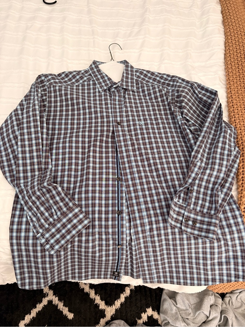 Ariat Men's Brown and Blue Plaid Button-Down Shirt